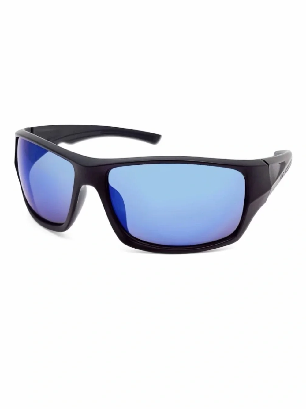 Sports Wrap Black Frame Blue Mirror Lens Sunglasses - 100% UV Protection